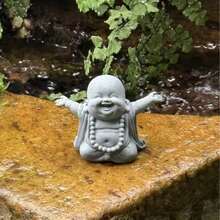 Mini Optimistic Buddha Statue, Resin Mini Figurine, Perfect Holiday Gift Choice For Outdoor Garden Decor/Patio Decor/Plant Decor/Fish Tank Decor/Balcony Decor, Flower Pot Decor, Desk Decor, Bookshelf Decor - A - View 3