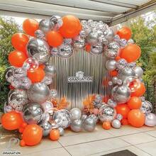 Bright Orange Metallic Silver Double Layer Balloon Arch Set 68 Counts Assorted Sizes For Graduation Birthday Halloween Thanksgiving Scene Layout - Multicolor - View 3