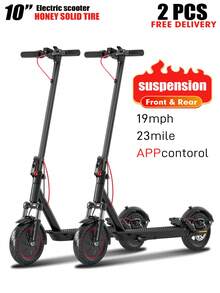 Mankeel E-Scooter For Adults With 350W Motor Power, 10-Inch Solid Rubber Tires, Maximum Range 25 Miles, Speed 19 Mph Via App, Dual Suspension, Disc Brakes, Foldable And Easy To Transport, Ideal For City Commuters, Perfect As A Birthday Gift - 350W36V10.4AH - 查看 2