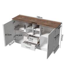 Sideboard Scandinavian Style 140x40cm White Brown Wood Effect - 2 Drawers, 2 Doors - White and Brown - View 3