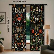 2pcs Bohemian Vintage Moon Phase Butterfly Mushroom Pattern Printed Semi-Sheer Curtains, 90GSM Polyester Semi-Sheer Privacy Protection, Easy Installation, Quick Dry, Washable, Non-Fading, Lightweight Removable Curtains, Suitable For Home, Room, Kitchen And Other Partitions Or Decoration - Multicolor - View 16