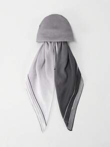 1PC Women's Gradient Frame Pattern Triangle Headscarf, Large Size Gradient Color Print Convenient Headscarf, Elastic Design Instant Headscarf Turban Scarves, Fashionable Versatile, Convenient Soft, Comfortable Breathable Prayer Headscarf Hijab, Suitable For Daily Wear, All Seasons - Greyish White - View 8