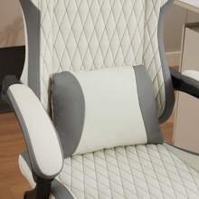Silla ergonómica para juegos y oficina, fabricada en cuero sintético transpirable, equipada con reposapiés, estructura de acero y ruedas silenciosas, giratoria 360°, adecuada para la oficina en casa y para jugar. - Blanco - Ver 5