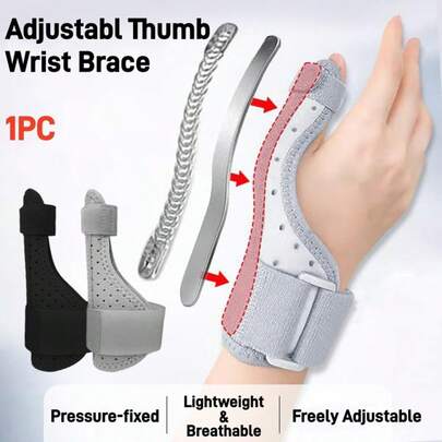 1pc Adjustable Thumb Wrist Support, Dual Spring And Plate Support, Stabilizes Thumb, Breathable Mesh Fabric Hand Protection, Suitable For Sports, Basketball, Badminton, Unisex, One Size, Left/Right Hand Compatible, Black/Grey