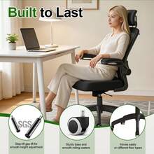 Ergonomic Office Chair & Height Adjustable Desk Chair Set, Swivel Mesh Desk Chair With Foldable Armrest, Adjustable Headrest & Lumbar Support For Home Office - Black - View 8