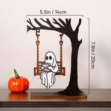 1pc Wooden Ghost On Swing - Ghost Reading Decor, Halloween Decoration, Library Sign, Autumn Decor, Bookshelf Decor, Book Lover Gift, Book Corner Decoration To Add A Touch Of Fantasy To Your Bookshelf - Ghost - View 2