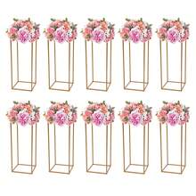 10 soportes de flores modernos dorados para bodas y fiestas: decoración DIY con base rectangular estable, fácil montaje y almacenamiento, marco de hierro de alta calidad (60 cm, capacidad de 11 libras) - Dorado - Ver 1