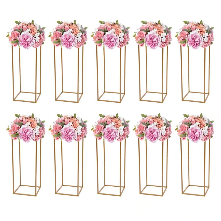 10 soportes de flores modernos dorados para bodas y fiestas: decoración DIY con base rectangular estable, fácil montaje y almacenamiento, marco de hierro de alta calidad (60 cm, capacidad de 11 libras) - Dorado - Ver 1