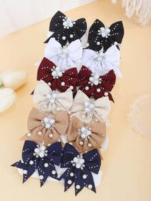 20/10pcs/Set Pearl Rhinestone Bow Hair Clips, Pearl Decorated Bow Hair Clips, Rhinestone Embellished, With Small Flower Inlay, Exquisite Sweet Hair Accessories, Multi-Color Matching - Suitable For Children And Girls, Suitable For Children's Daily, School, Vacation, Commute, Spring Outings, Photography, Etc. - Multicolor - View 8