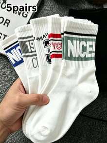 1/5 Pairs Unisex Letter & Number Pattern Mid-Calf Socks, Fashionable Breathable Comfortable Sports Socks, Moisture-Wicking, Suitable For Daily Wear, Sports, All Seasons - Multicolor - View 8