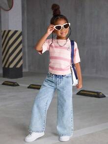 Tween Girl Retro Fashion Loose Fit Jeans - Blue - View 5