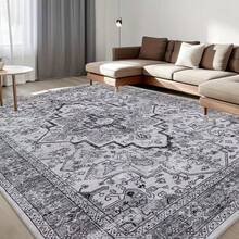 Bohemian Beige Washable Rug, Ultra Soft Rug, Non-Slip Vintage Rug Foldable, Living Room And Bedroom Rug - Light Grey - View 3