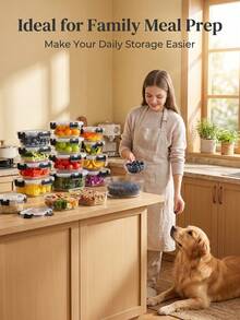 24 Piece Glass Food Storage Container Set, Includes 12 Containers And 12 Lids, High Borosilicate Glass Airtight Containers With Locking Lids, Multi Size Storage Set For Refrigerator Organization, Kitchen Storage And Food Organization - Transparent - View 3