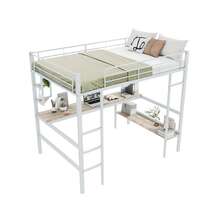 Bed Frame High Bed 140x200cm Metal Black - 白色 - 查看 4