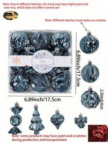 18pcs Deep Blue Metallic Christmas Ball Ornament Set, Shatterproof Christmas Hanging Balls With Candy, Mini Tree, Bow Shapes, Gold Star Tree Topper, Suitable For Christmas Tree, Holiday Party, Home Window, New Year Wedding Decoration - Dark Blue - View 11