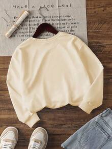2pcs/Set Girls Round Neck Sweatshirt And Flare Pants Set, Gold Lips Print With Simple Casual Design, Comfortable Autumn/Winter New Girls Outfit, Suitable For Daily Wear - Apricot - View 5