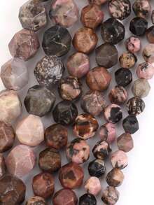 1 Fio de Contas Espaçadoras Soltas de Pedra Natural Facetada Rodocrosita e Jaspe para Fabricação de Joias DIY, Brincos, Pulseiras, Pingentes e Acessórios, 6/8/10mm - Multicolorido - Visão 2