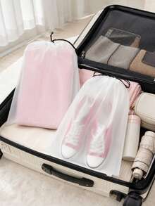5/10/20pcs Transparent Plastic Travel Shoe Bags, 15.7" X 11.8" / 40cm X 30cm, Portable Drawstring Storage Bags, Waterproof & Dust-Proof Shoe Storage Bags, Drawstring Shoe Covers, Suitable For Sports Shoes, Clothes, Dirty Laundry, Luggage, Bedroom, Closet, Essential For Travel And Daily Home Use - View 3