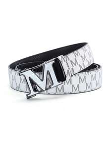 Men Monogram M Letter Automatic Buckle PU Leather Belt, Business Casual Waist Strap For Jeans Pants - Multicolor - View 9