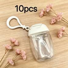 10pcs 1oz(28.3g) 30ml Clear Empty Bottles, Hand Sanitizer Travel Holder With Hook Keychain, White Flip Cap, Reusable Portable Empty Bottles, Refillable Cosmetic Containers, Suitable For Liquids, Lotions, Creams - Transparent Flip-top Keychain 10pcs - View 2