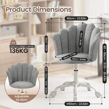 Adjustable Height Swivel Chair Office Chair, Chenille Vanity Chair, Comfy Padded Computer Desk Chair For Home Office, Study, Bedroom, Grey - Grey - View 3