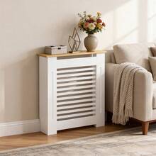 UNHO Modern White Radiator Cover MDF Cabinet Heater Enclosure With Wood Top 35.6" H - White - View 5