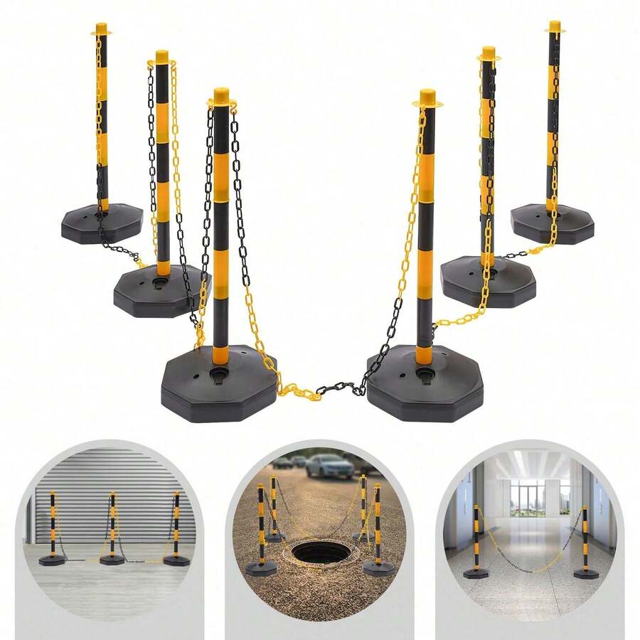 6 Pack Traffic Cones Adjustable Delineator Post With Fillable Base Portable Parking Pole With Chains For Parking Lot Construction Lot - Yellow - View 1