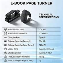 Portable Wireless Bluetooth Page Turner Ring Remote, E-Reader Page Clicker Compatible With Kindle Series, Phone Tablet Camera Video Recording Shutter Controller For Novel Reading - View 7