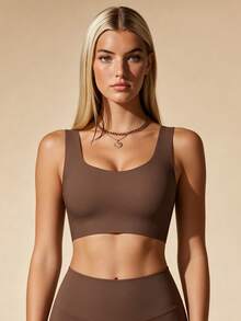 Lilivine Women's Nude Wireless Bra, Thin Fabric, Lift & Support For Large Bust, Removable Pads, Seamless, Comfortable, Elastic - Coffee Brown - View 7