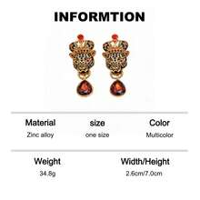 1 Pair Luxury Leopard Head Crown Stud Earrings With Red Teardrop Rhinestones, Vintage Distressed Gold Texture Women's Party Earrings Daily Accessories - Multicolor - View 10
