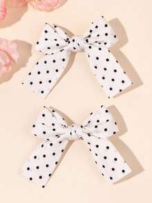 2pcs Polka Dot Bow Hair Clips, Classic Fabric Hair Clips Vintage Fashion Hair Accessories, Suitable For Party And Daily Hair Styling - Multicolor - View 6
