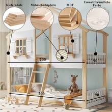 Kids Bed Frame With Ladder - Natural Wood & White - Natural and White - 查看 6