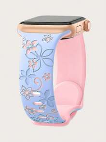 Two-Tone Floral Engraved Silicone Sports Watch Band For Apple Watch 41mm 40mm 44mm 45mm 42mm 46mm 38mm 49mm, Cute Boho Western Bauhinia Style For Women, Compatible With IWatch 11 10 9 8 7 6 5 4 3 2 1 Ultra - Bauhinia - View 19