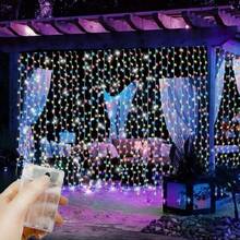 Luces de cortina LED alimentadas por batería AA, 8 modos de iluminación, luces de hadas, adecuadas para habitación, jardín, patio, escenario, decoración de fondo de pared, iluminación de atmósfera romántica para bodas, Día de San Valentín, Halloween, Navidad, luces decorativas colgantes - Lámpara de cortina con caja de pilas AA - Ver 16