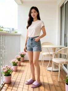 熱門網紅情侶款拖鞋，暢銷宿舍居家簡約夏季拖鞋，男女通用，時尚旅行拖鞋 - 紫色 - 查看 3