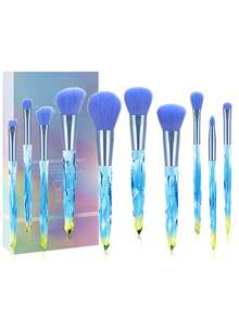 ronshadow 10pcs Gradient Transparent Ice Crystal Diamond Handle Makeup Brush Set With Makeup Sponge, Round Powder Brush, Angled Blush Brush, Large Foundation Brush, Small Eyeshadow Blending Brush, Detail Concealer Brush - Multicolor - View 19