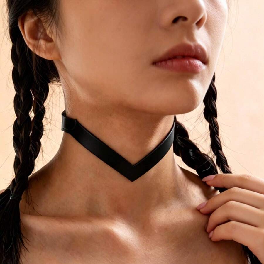 1pc Women's Black Velvet O-Ring Leather Collar Holiday Gift