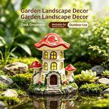 1pc Mushroom Fairy House Resin Ornament, Mini Fairy Castle, Suitable For Garden Landscaping Micro Landscape Decoration, Balcony, Desktop, Yard Lawn, Perfect Gift For Family And Friends - A - View 1