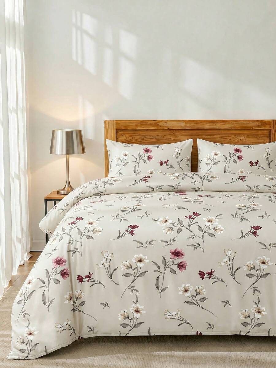 Bộ ga trải giường họa tiết hoa 2/3 món, chất liệu microfiber mềm mại, dễ giặt ủi, thoáng khí, chống nhăn, phong cách khách sạn sang trọng, quà tặng cho bố mẹ và bạn bè, gồm 1 vỏ chăn, 1/2 vỏ gối, có các cỡ: cỡ lớn, cỡ Queen, cỡ Full, cỡ Twin, thích hợp cho ký túc xá, chuẩn bị cho năm học mới. - Nhiều màu - Xem 1