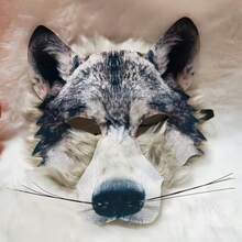 1pc Realistic Gray Wolf Half Face Mask With Fluffy Fur, Animal Wolf Mask Cosplay Costume Accessory, Suitable For Halloween Carnival Masquerade Party Werewolf Theme Outfit - View 4