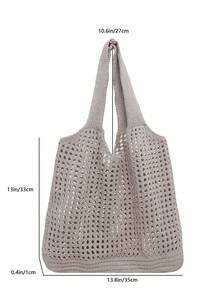 Casual Versatile Crochet Knit Large Capacity Shoulder Bag - Apricot - View 9