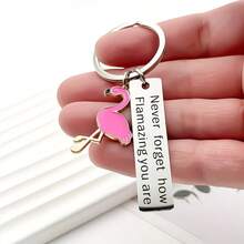 1pc Inspirational Flamingo Stainless Steel Keychain, Creative Gift Pendant, Graduation Gift, Workplace Encouragement, Bag Charm, Car Hanging Decoration, Key Ring - Multicolor - View 2