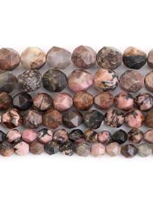 1 Fio de Contas Espaçadoras Soltas de Pedra Natural Facetada Rodocrosita e Jaspe para Fabricação de Joias DIY, Brincos, Pulseiras, Pingentes e Acessórios, 6/8/10mm - Multicolorido - Visão 3