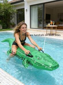 1pc Inflatable Crocodile Ride-On Float/Water Mount/PVC Surf Float, Suitable For Adults And Family Entertainment, Summer Party Accessory, Great Choice For Summer Gatherings And Vacations, Applicable For Halloween, Christmas, Horror Theme And Outdoor Halloween - 1pc/Air Pump - View 4