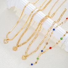 4pcs Fashion Elegant Gold Heart Colorful Rhinestone Y-Shaped Multi-Layer Necklace, Perfect Gift For Women's Vacation And Date - Yellow Gold - View 2
