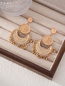 1 Pair Gold Bohemian Vintage Floral Pattern Earrings - Gold - View 3