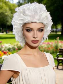 1pc White Fluffy Voluminous Short Curly Wig, Heat Resistant Fiber High Wizard Costume Hair, Medieval Castle Party & Stage Show, Easy To Wear, Create Cold Dignified Mysterious White Wizard Look - View 3