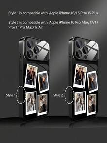 1pc DIY 4pcs Couple Photo Black Luxury Fashion Large Window Tempered Glass Lens Protection Anti-Drop Phone Case Compatible With Apple 17ProMax/17Air/16ProMax/16Plus/15ProMax/15Plus/14Pro/13ProMax/12ProMax/11 Phone Accessories Full Coverage Premium Protective Cover - Black - View 9