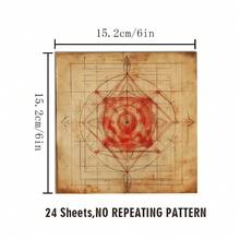 24 Sheets 6*6 Inch Deity Mandala Illustration Scrapbook/Journal Paper, Vintage Aged Paper Texture Suitable For Collage, Origami And Journaling Materials, DIY Paper, Handmade Scrapbook, Bullet Journal, Greeting Cards, Gift Wrapping - Square - View 4