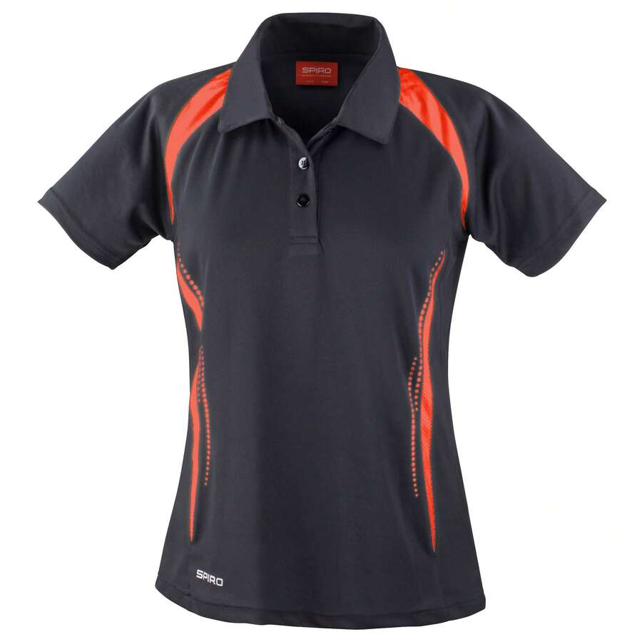 Spiro Womens/Ladies Sports Team Spirit Performance Polo Shirt - Black/Red - View 1